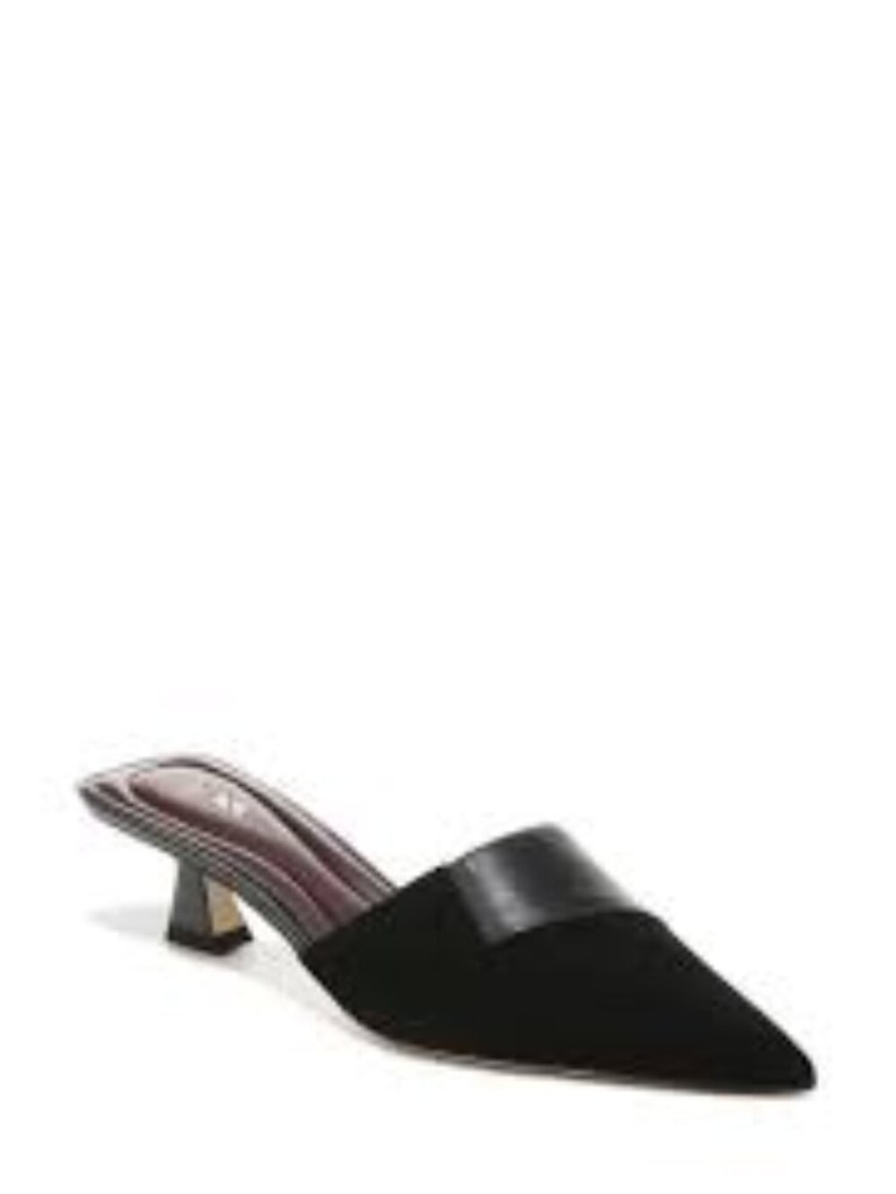 Sarto Dune Leather and Suede Point Toe Kitten Heel Mule in Black Size 8